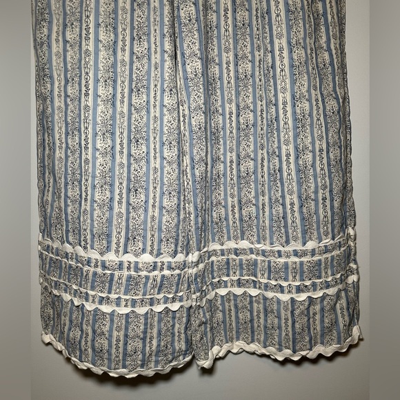 Blue Velvet floral pattern pants 100% cotton blue white trim bohemian wide leg M - Picture 8 of 15